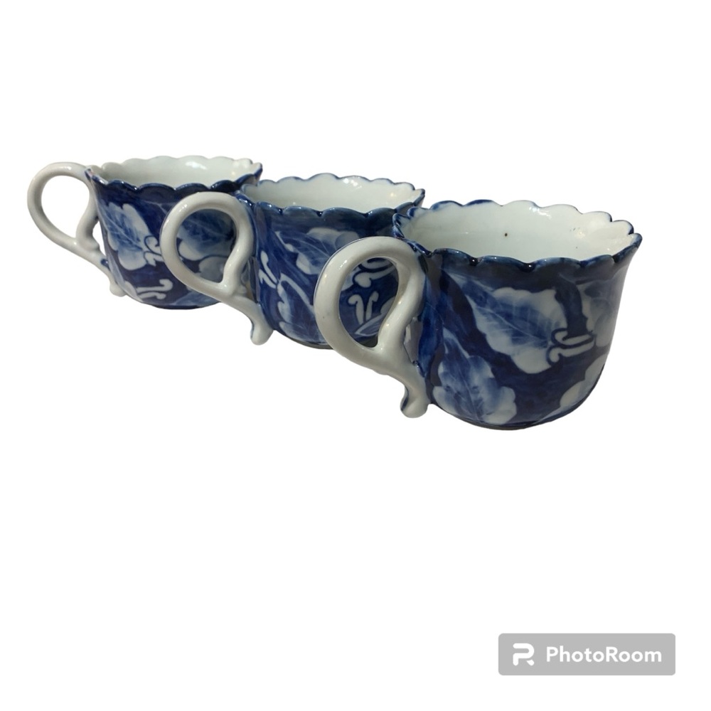 Vintage Set Of 3 Cobalt Scalloped T.C Commercial Tea Cups